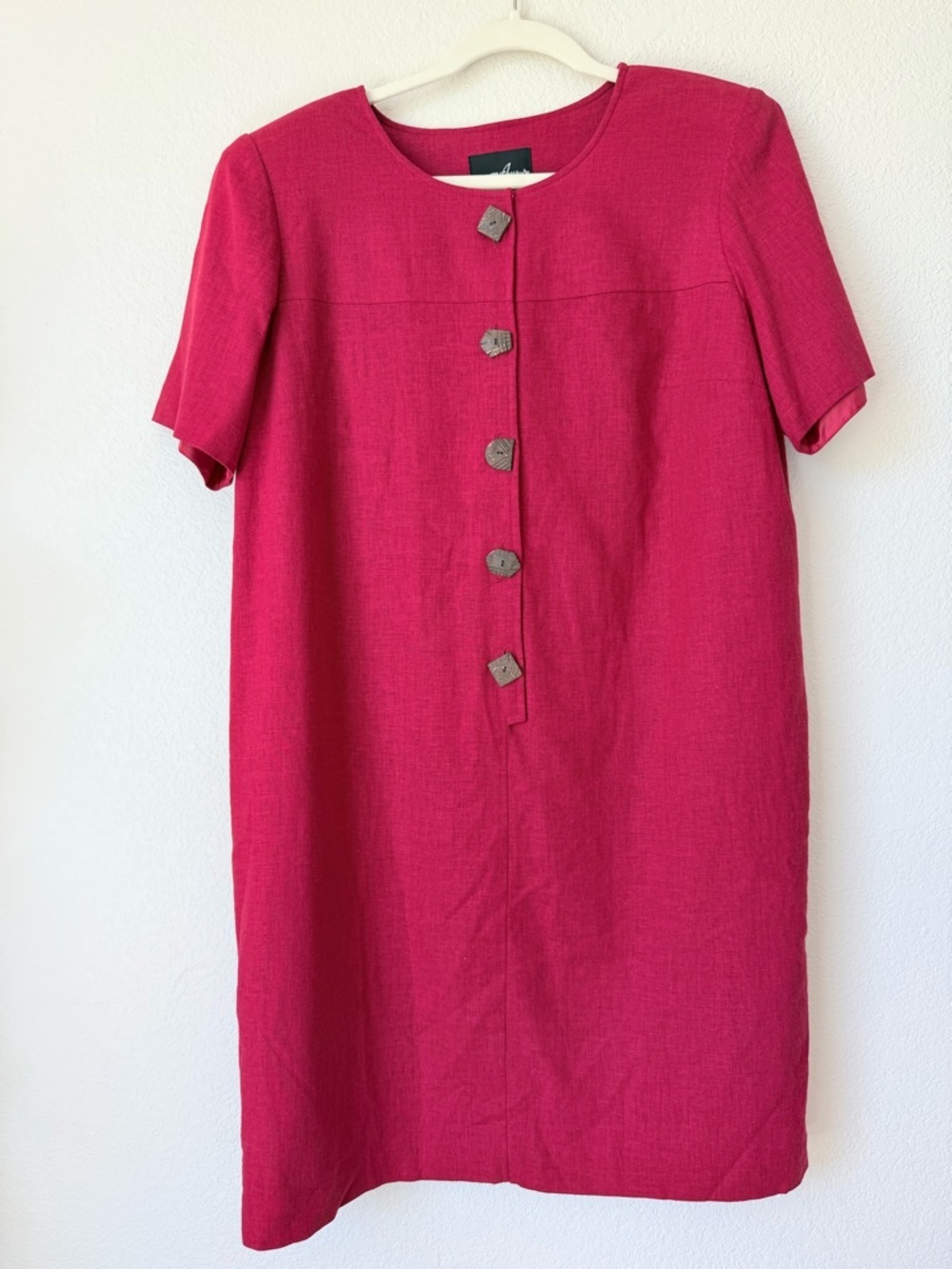 Positive Attitude Red Linen Blend Shift Dress 14P Minimalist Vintage Style Midi